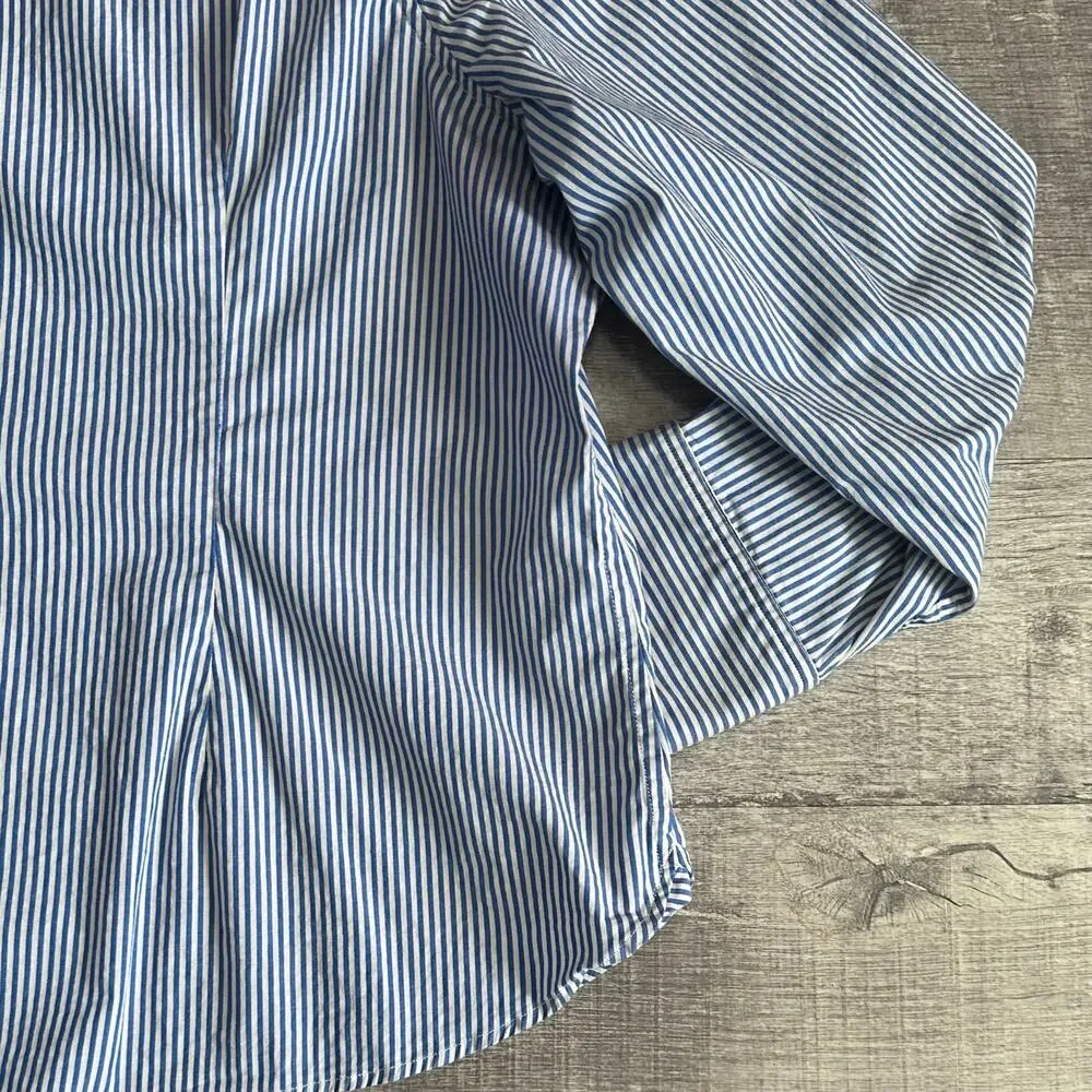 JCrew Cotton Stretch Slim Fit Poplin Shirt Womens 22 Button Up Blue Stripe AW239